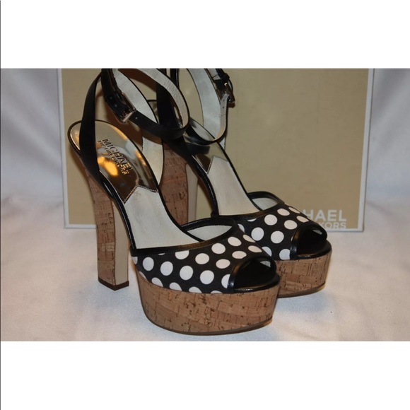 New! Michael Kors polka dot Cork platform heels - Picture 2 of 8